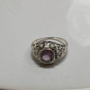 Alexandrite & Opal Filigree Sterling Ring sz 8.5